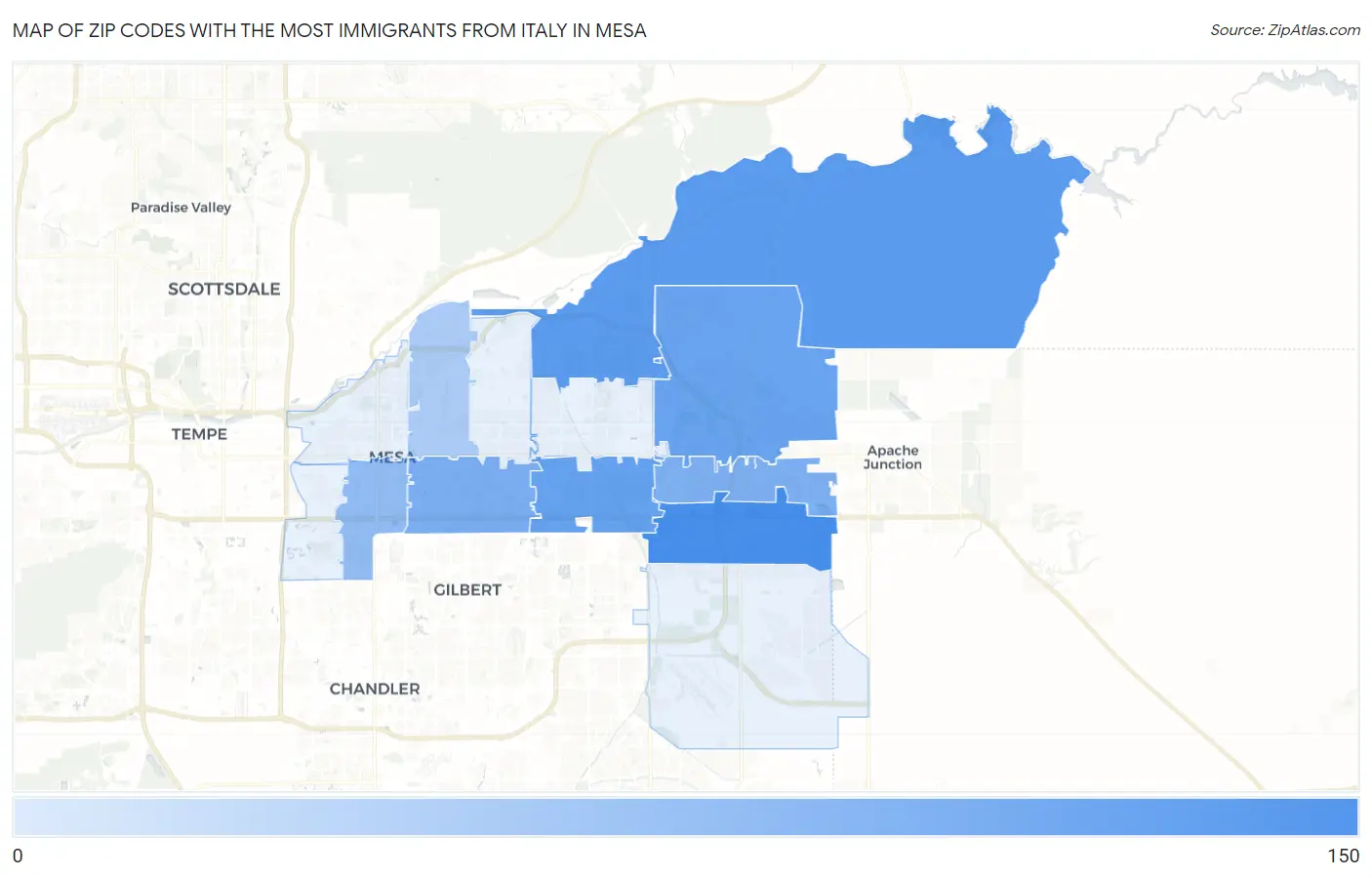 Zip Codes with the Most Immigrants from Italy in Mesa Map