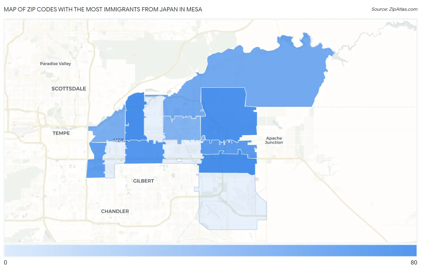 Zip Codes with the Most Immigrants from Japan in Mesa Map