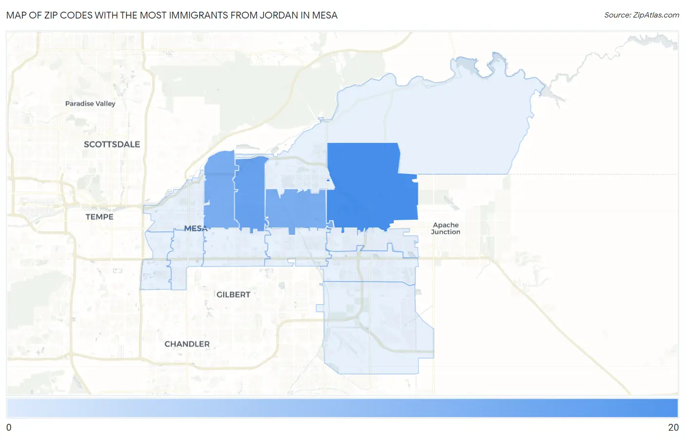 Zip Codes with the Most Immigrants from Jordan in Mesa Map