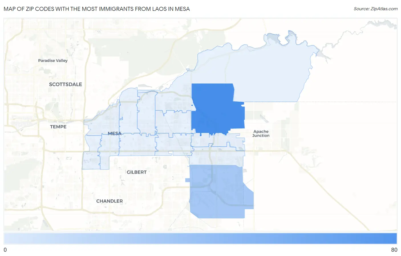 Zip Codes with the Most Immigrants from Laos in Mesa Map