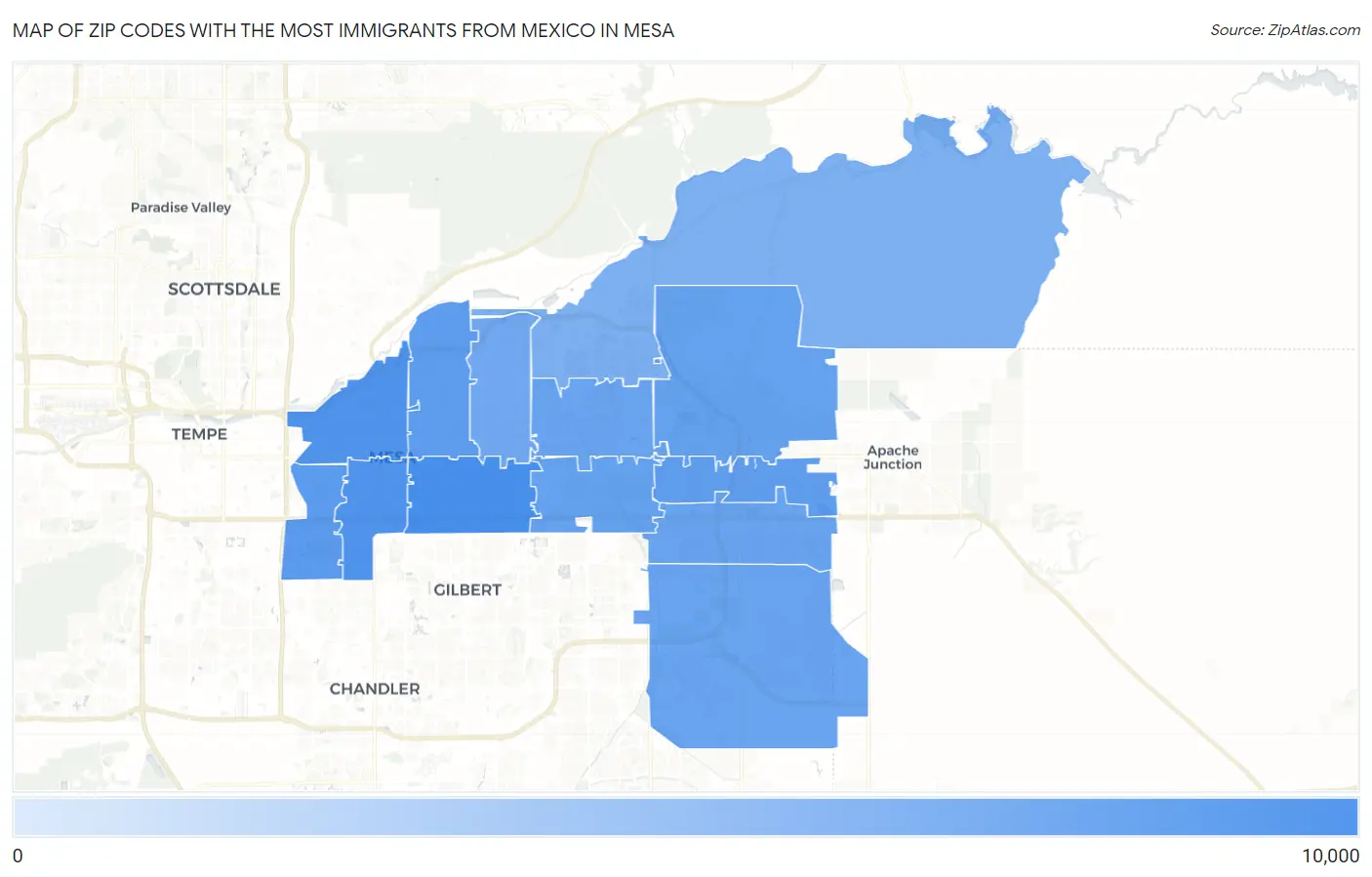 Zip Codes with the Most Immigrants from Mexico in Mesa Map