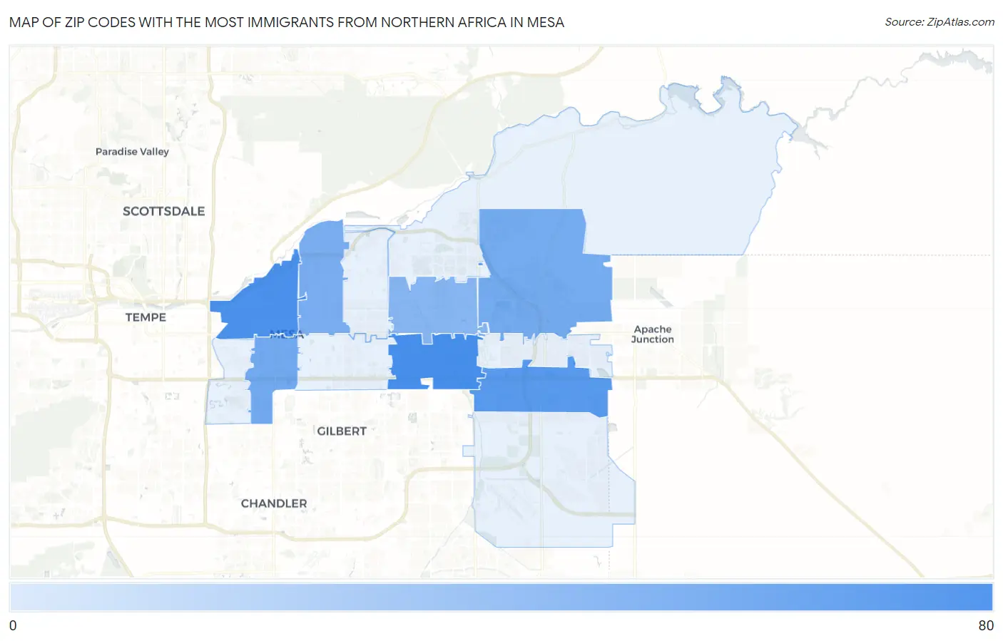 Zip Codes with the Most Immigrants from Northern Africa in Mesa Map