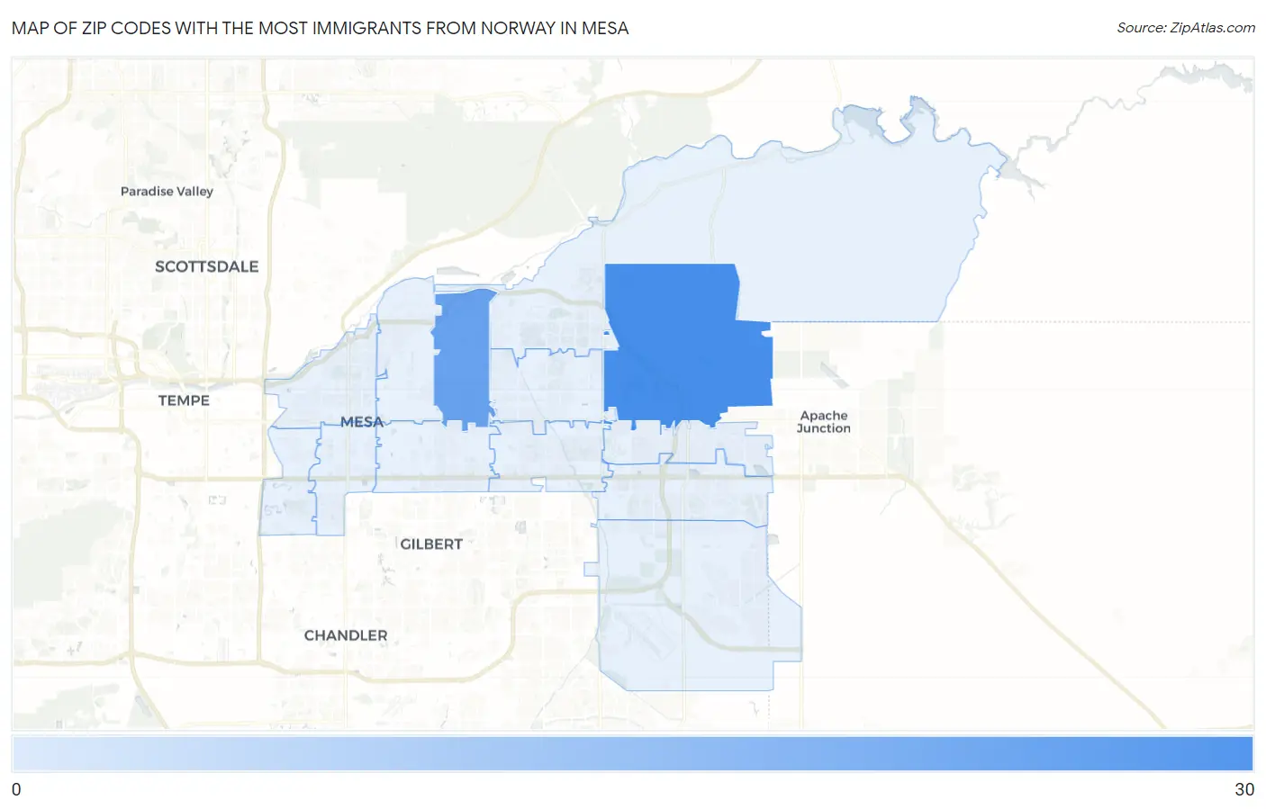 Zip Codes with the Most Immigrants from Norway in Mesa Map