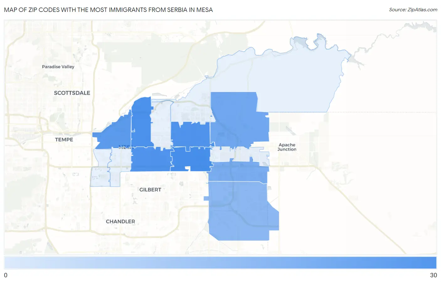 Zip Codes with the Most Immigrants from Serbia in Mesa Map