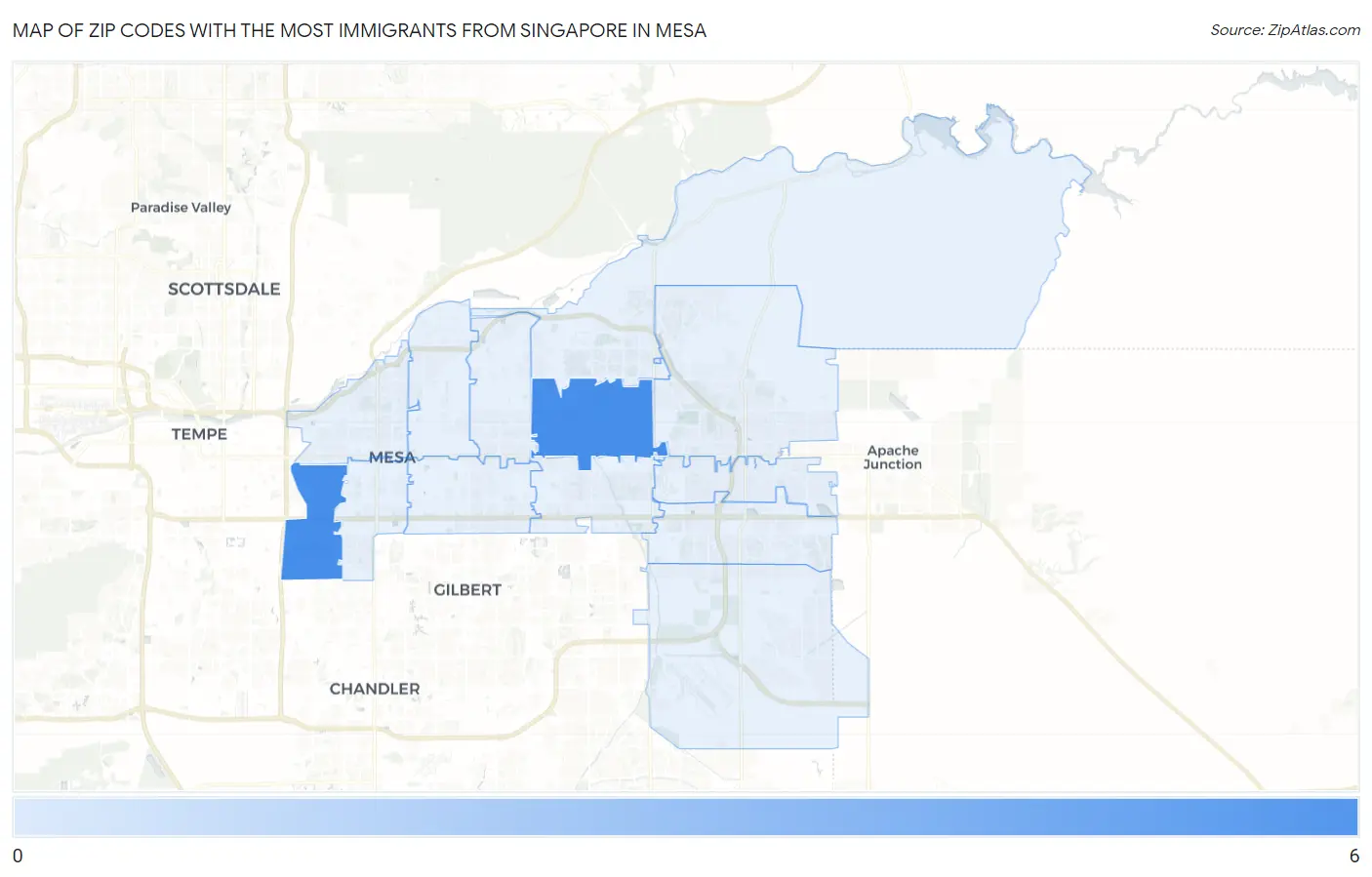 Zip Codes with the Most Immigrants from Singapore in Mesa Map