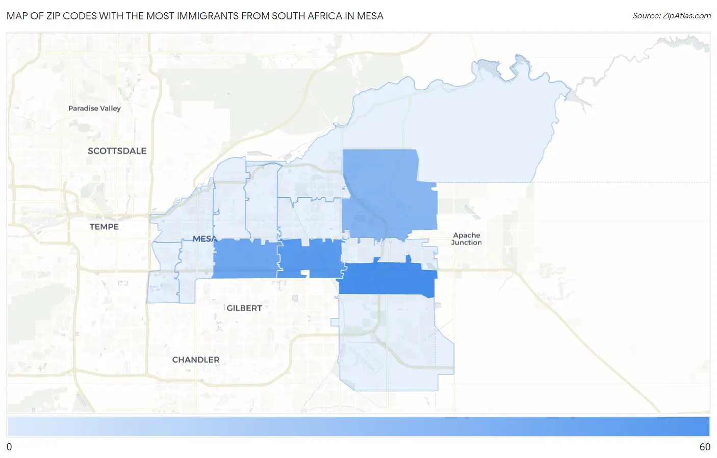 Zip Codes with the Most Immigrants from South Africa in Mesa Map