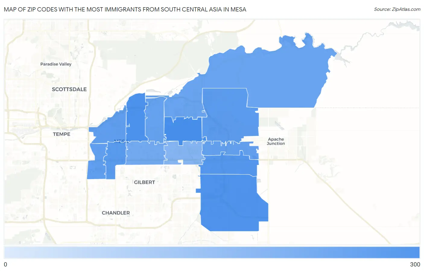 Zip Codes with the Most Immigrants from South Central Asia in Mesa Map