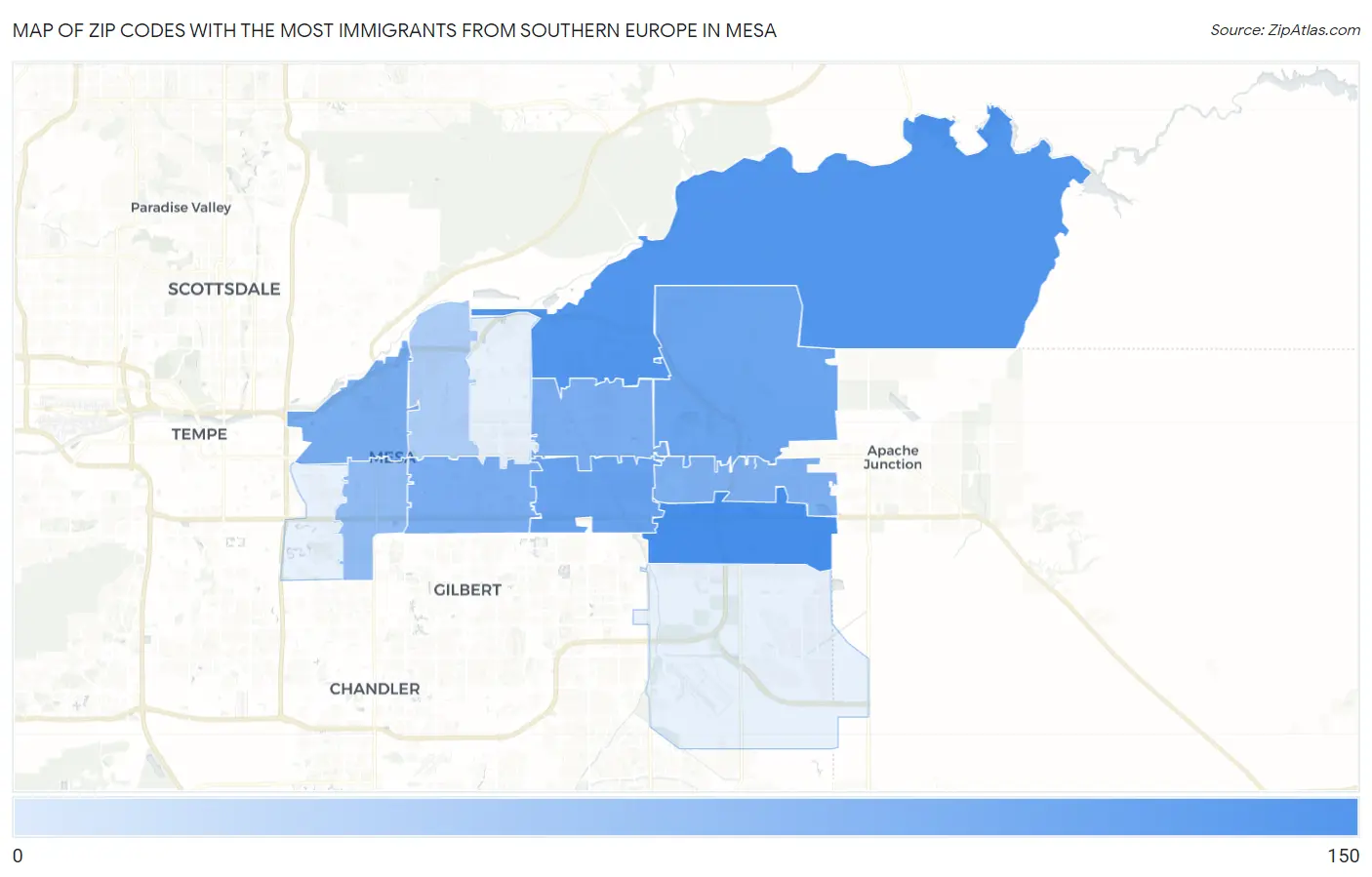 Zip Codes with the Most Immigrants from Southern Europe in Mesa Map