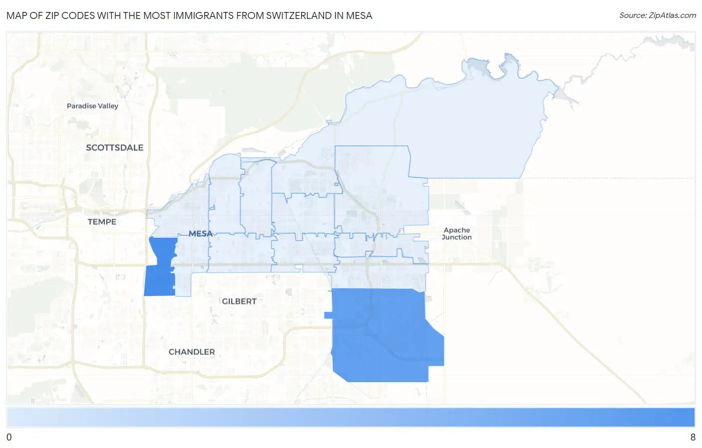 Zip Codes with the Most Immigrants from Switzerland in Mesa Map