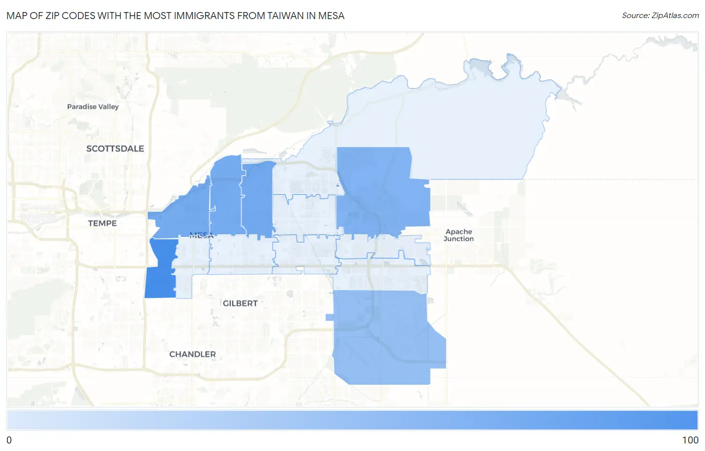 Zip Codes with the Most Immigrants from Taiwan in Mesa Map