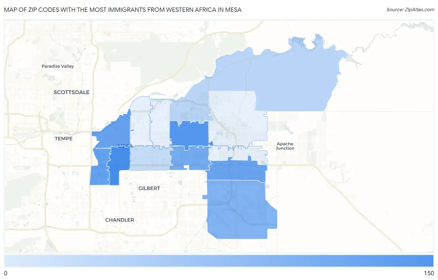 Zip Codes with the Most Immigrants from Western Africa in Mesa Map