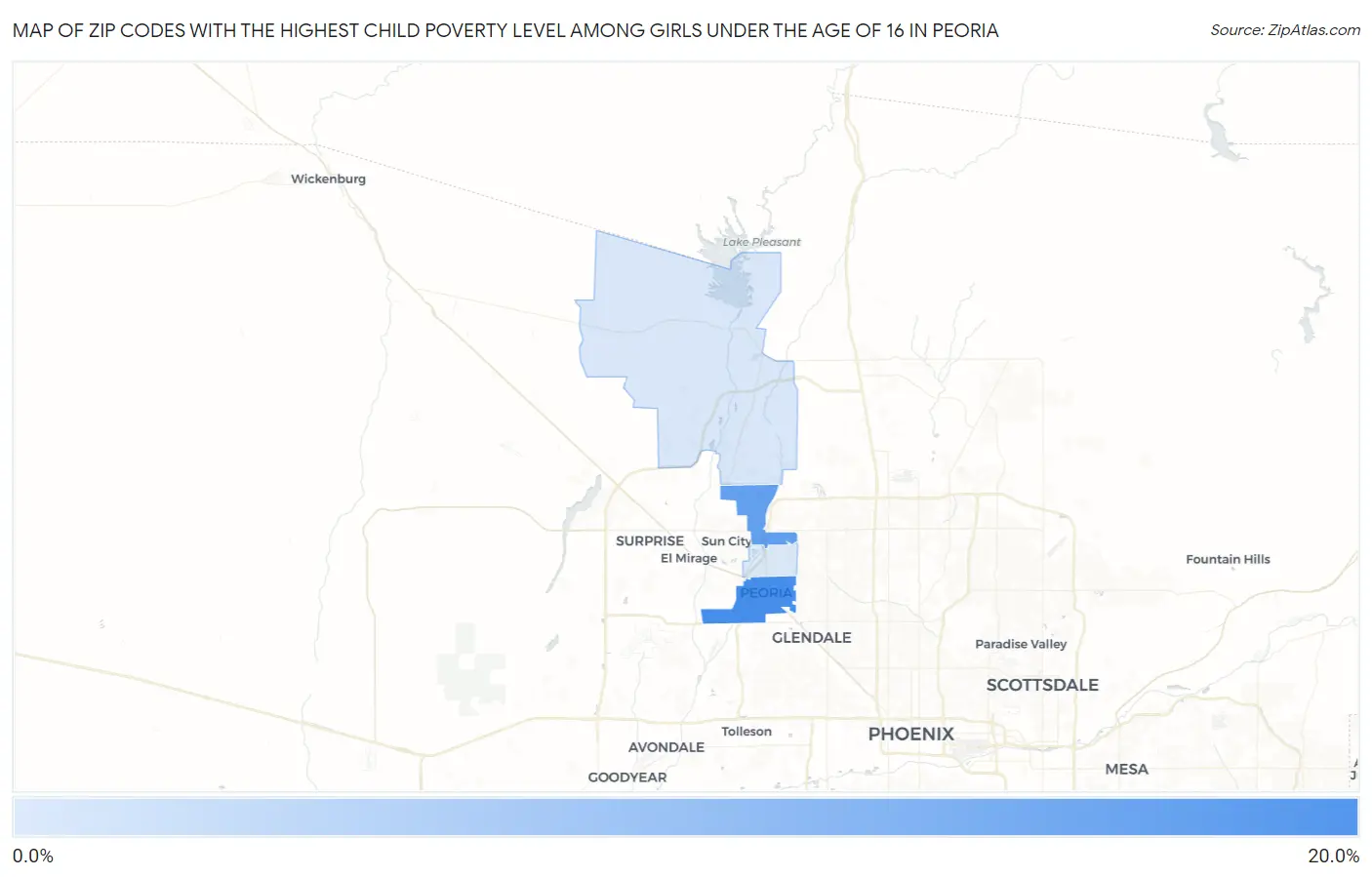 Zip Codes with the Highest Child Poverty Level Among Girls Under the Age of 16 in Peoria Map
