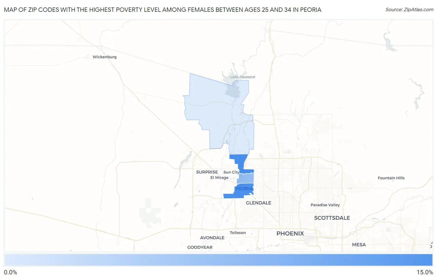 Zip Codes with the Highest Poverty Level Among Females Between Ages 25 and 34 in Peoria Map