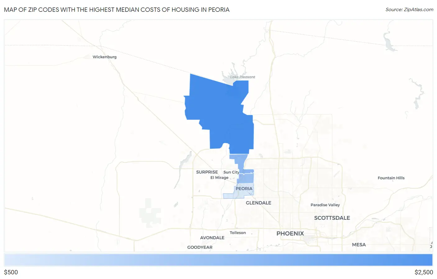 Zip Codes with the Highest Median Costs of Housing in Peoria Map