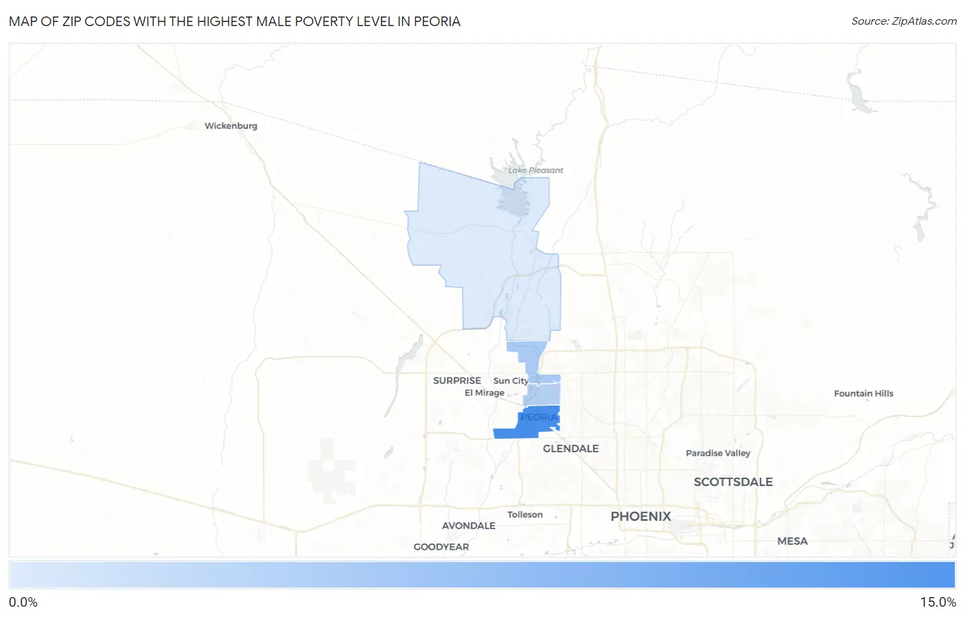 Zip Codes with the Highest Male Poverty Level in Peoria Map
