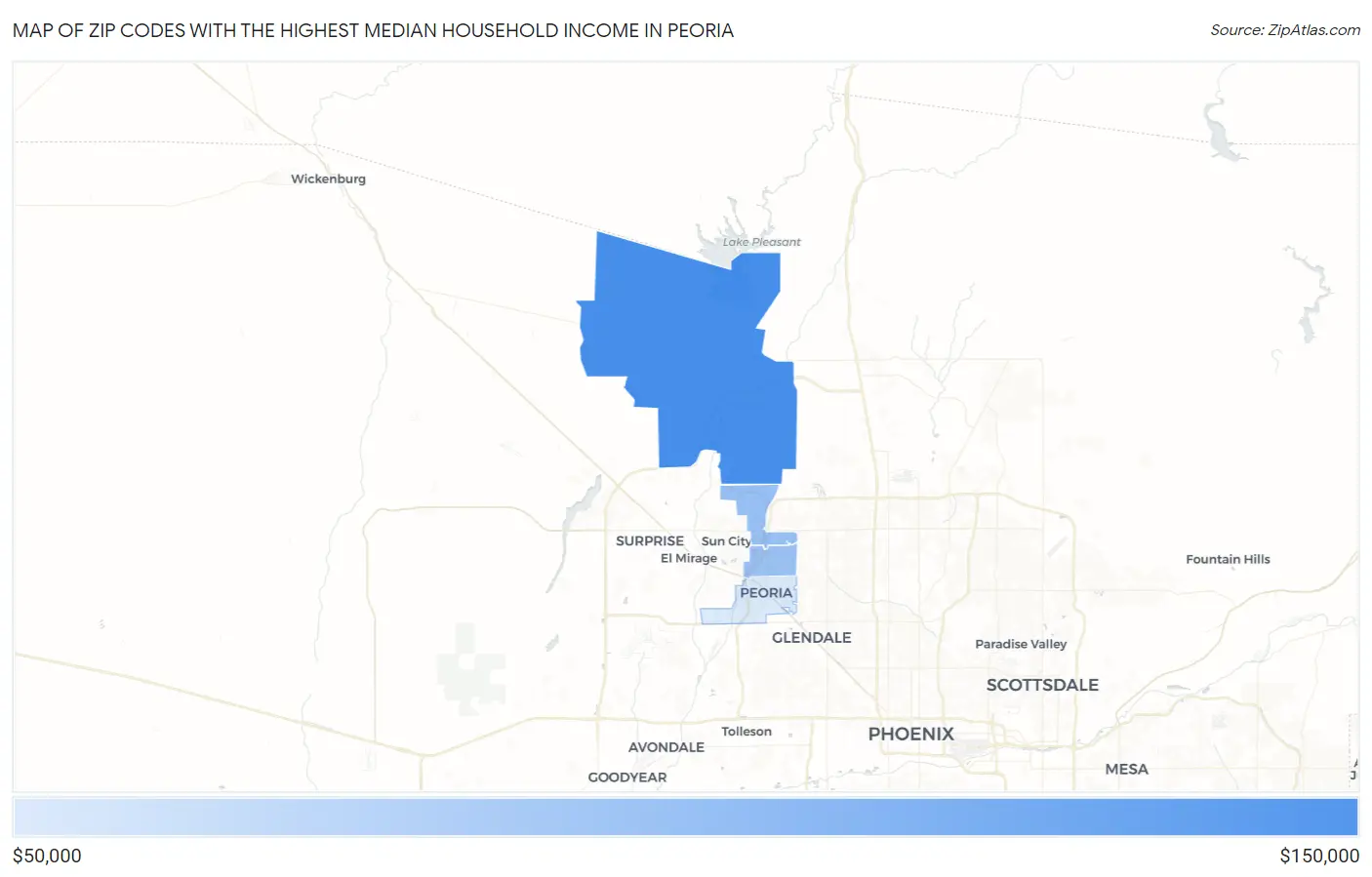 Zip Codes with the Highest Median Household Income in Peoria Map