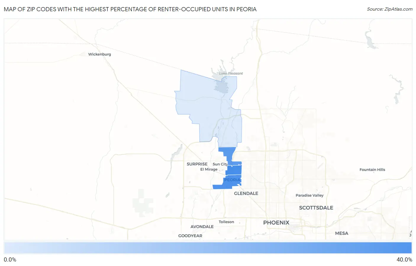 Zip Codes with the Highest Percentage of Renter-Occupied Units in Peoria Map