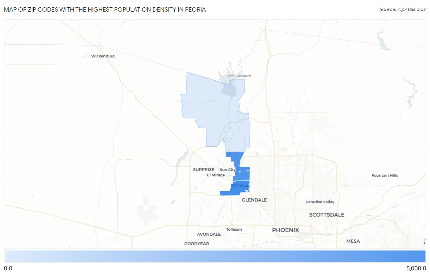 Zip Codes with the Highest Population Density in Peoria Map
