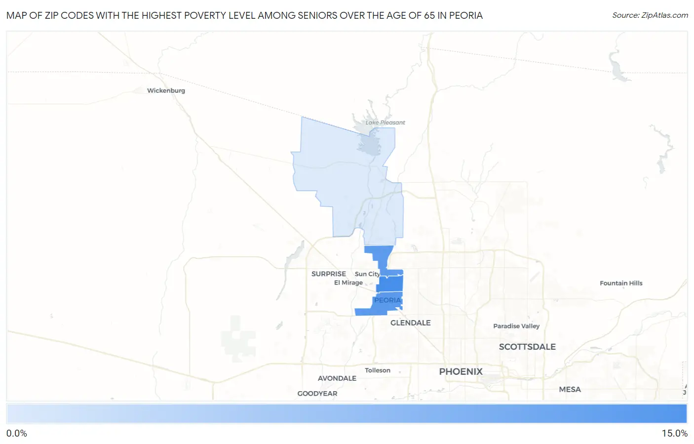 Zip Codes with the Highest Poverty Level Among Seniors Over the Age of 65 in Peoria Map