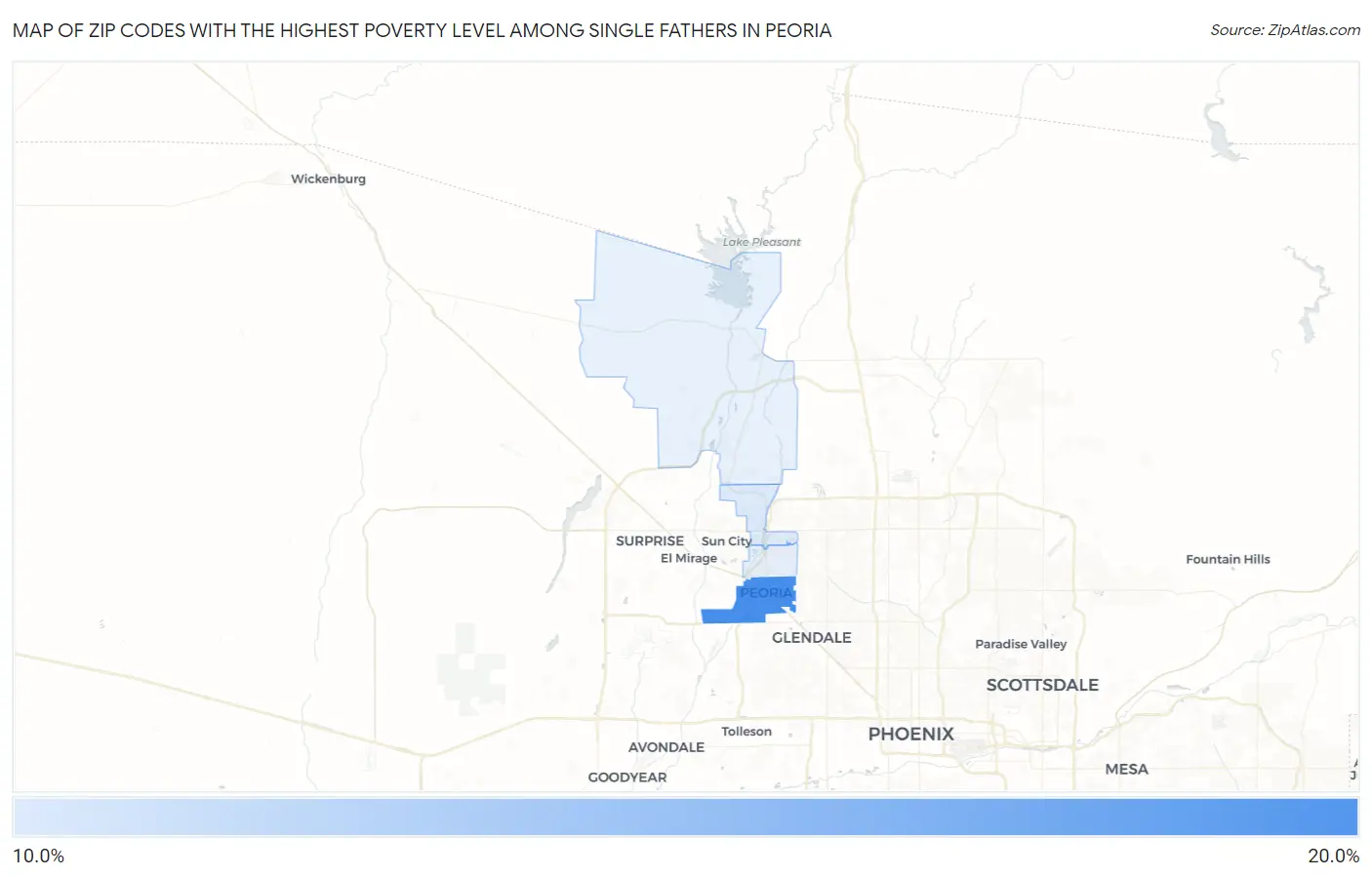Zip Codes with the Highest Poverty Level Among Single Fathers in Peoria Map