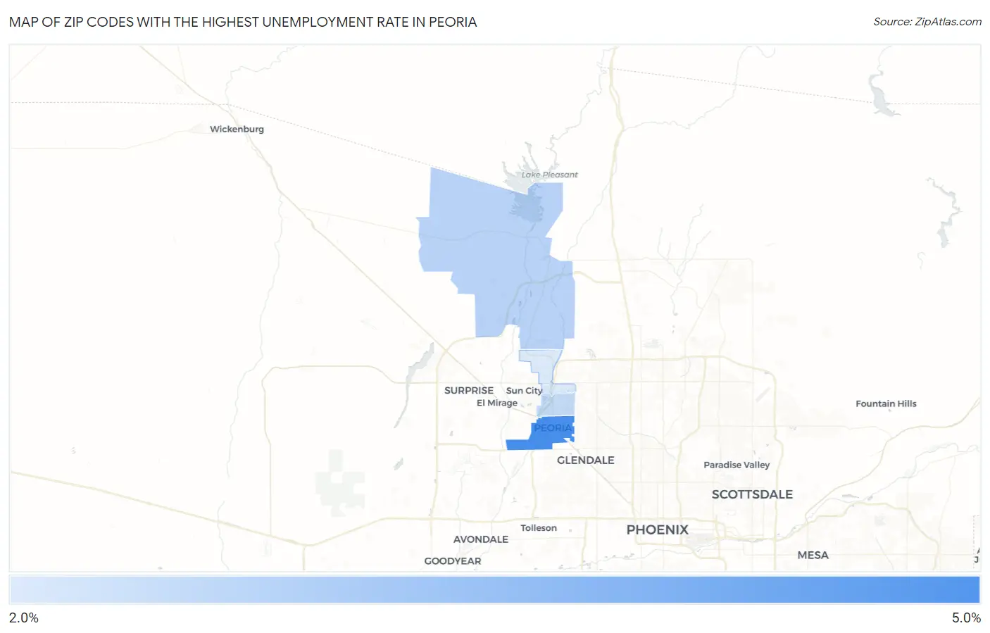 Zip Codes with the Highest Unemployment Rate in Peoria Map