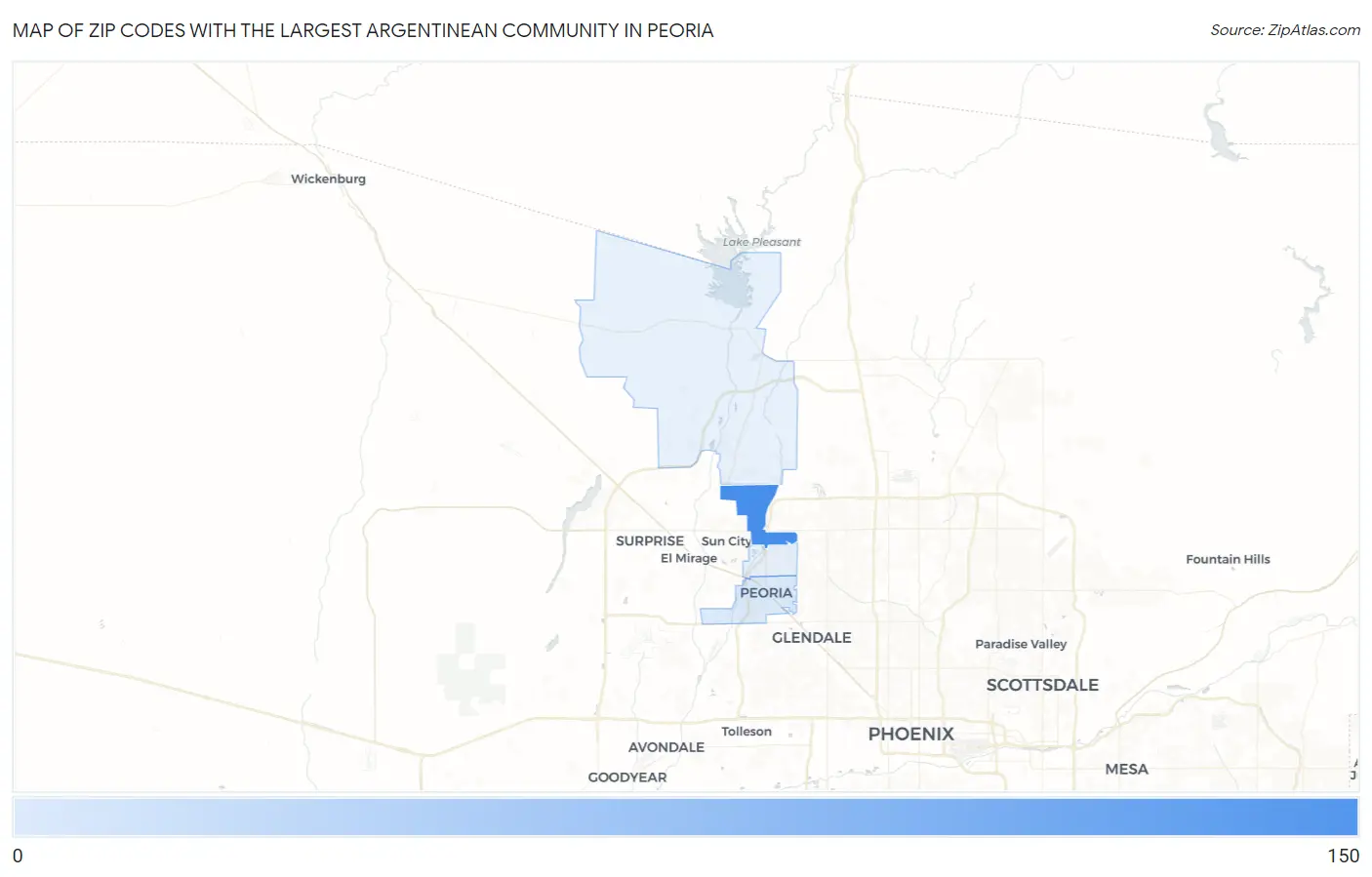 Zip Codes with the Largest Argentinean Community in Peoria Map