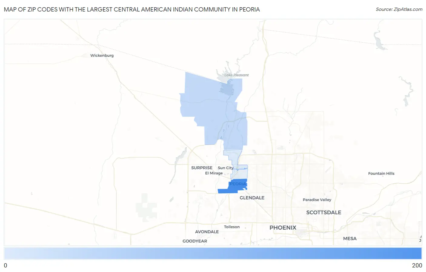 Zip Codes with the Largest Central American Indian Community in Peoria Map