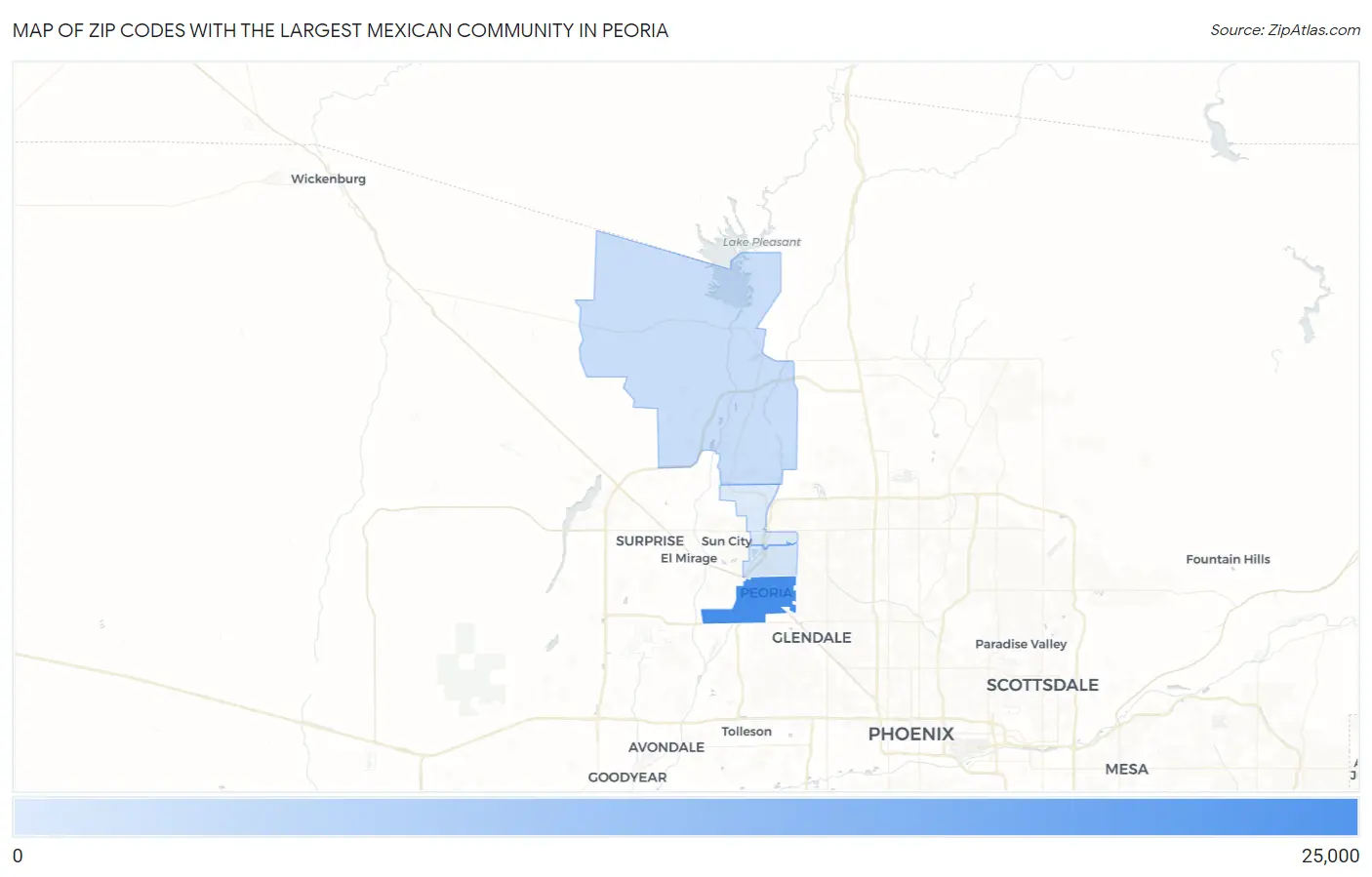 Zip Codes with the Largest Mexican Community in Peoria Map