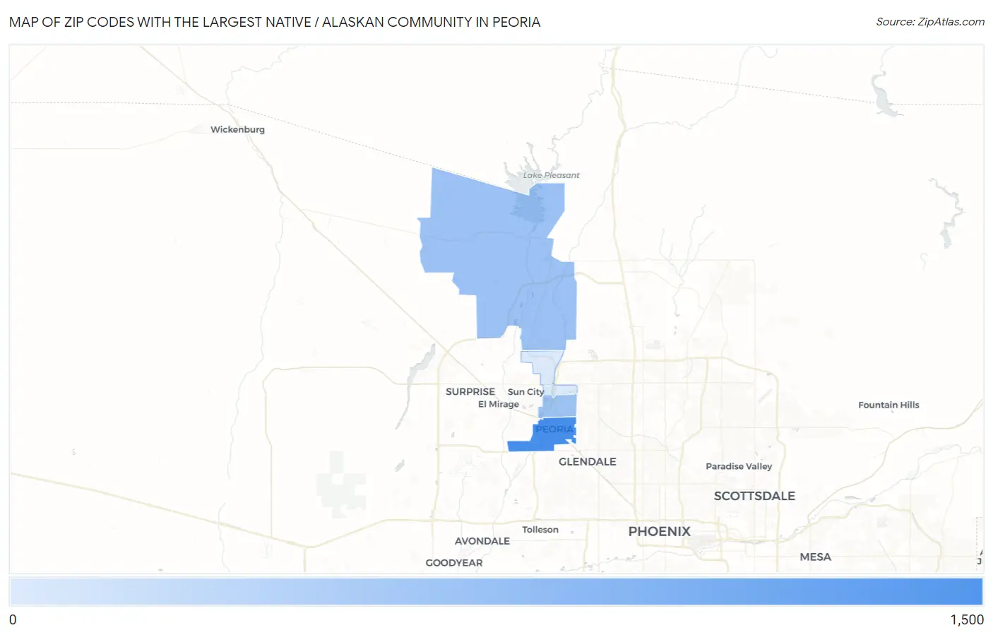 Zip Codes with the Largest Native / Alaskan Community in Peoria Map