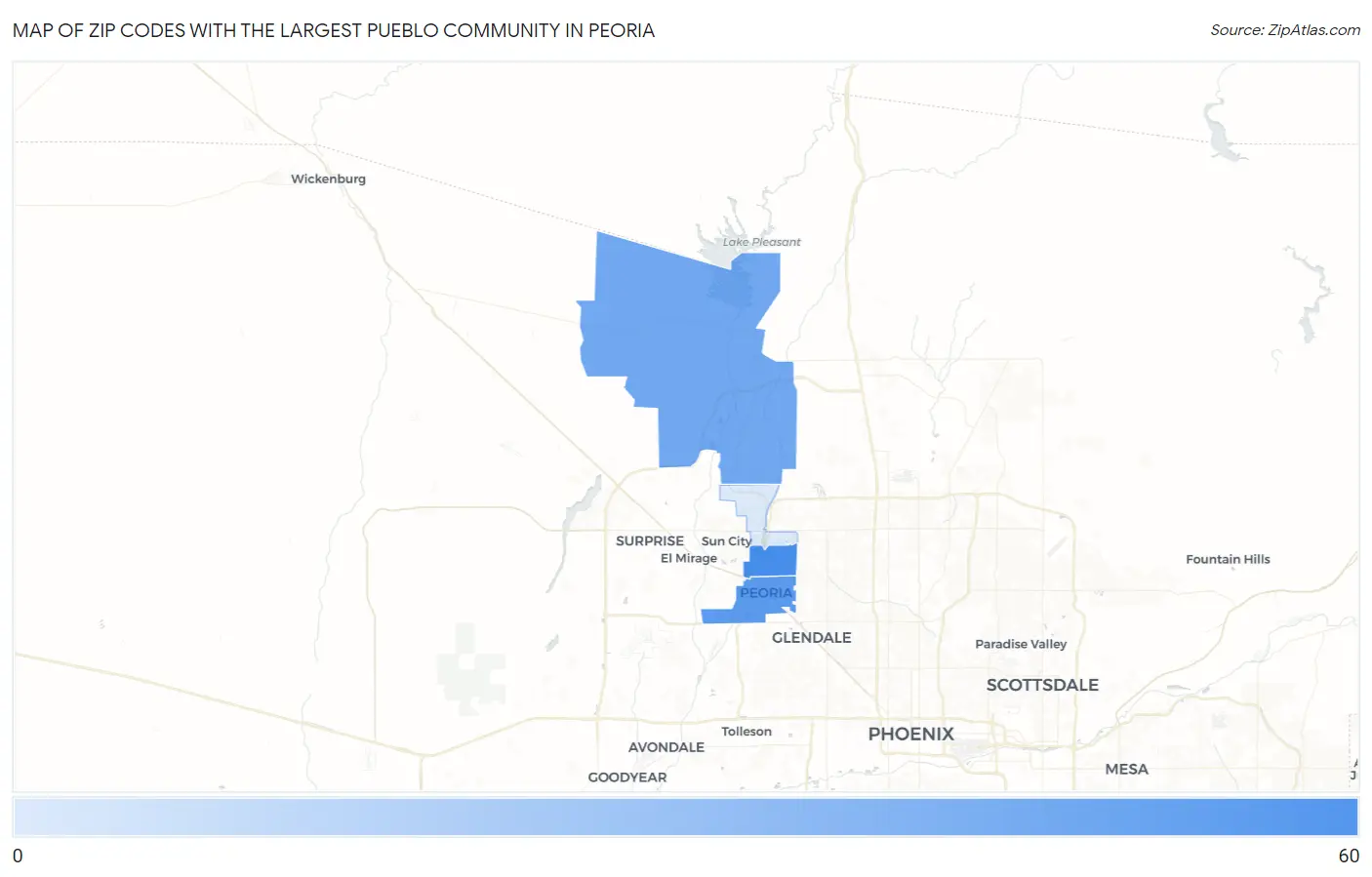 Zip Codes with the Largest Pueblo Community in Peoria Map