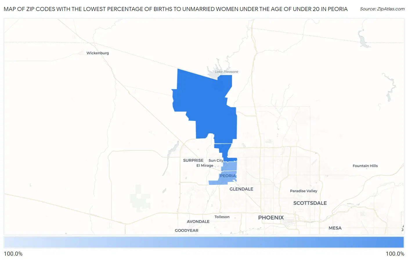 Zip Codes with the Lowest Percentage of Births to Unmarried Women under the Age of under 20 in Peoria Map
