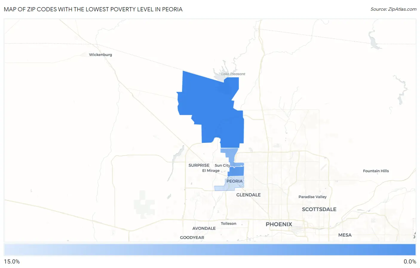 Zip Codes with the Lowest Poverty Level in Peoria Map