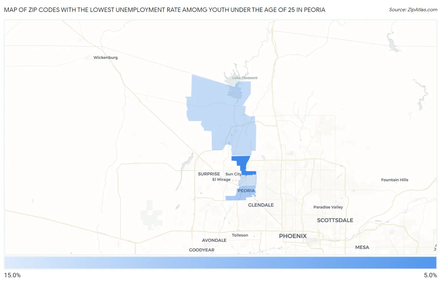 Zip Codes with the Lowest Unemployment Rate Amomg Youth Under the Age of 25 in Peoria Map