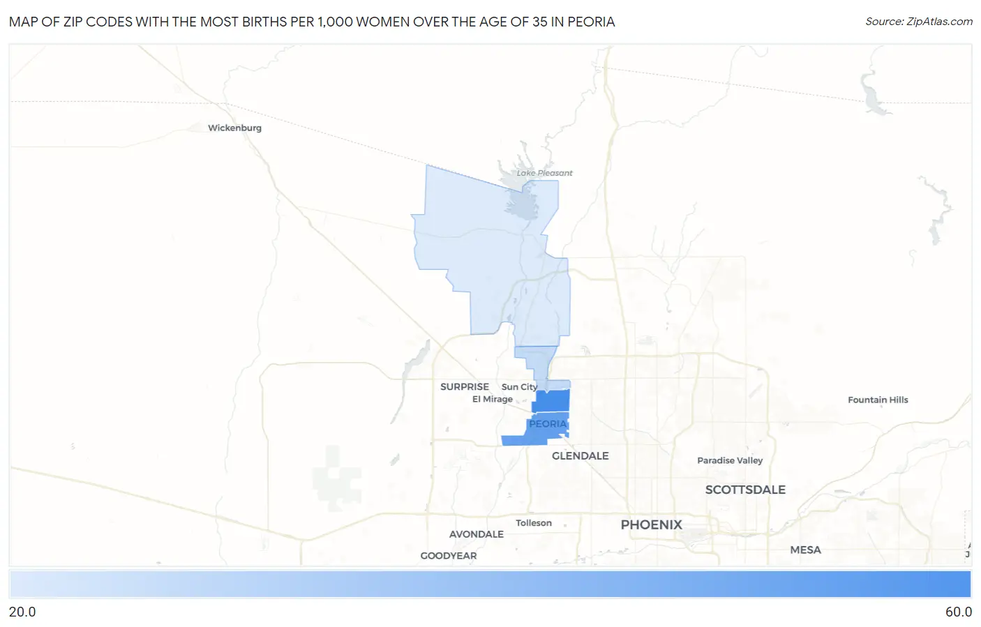 Zip Codes with the Most Births per 1,000 Women Over the Age of 35 in Peoria Map