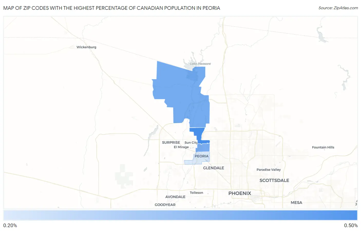 Zip Codes with the Highest Percentage of Canadian Population in Peoria Map