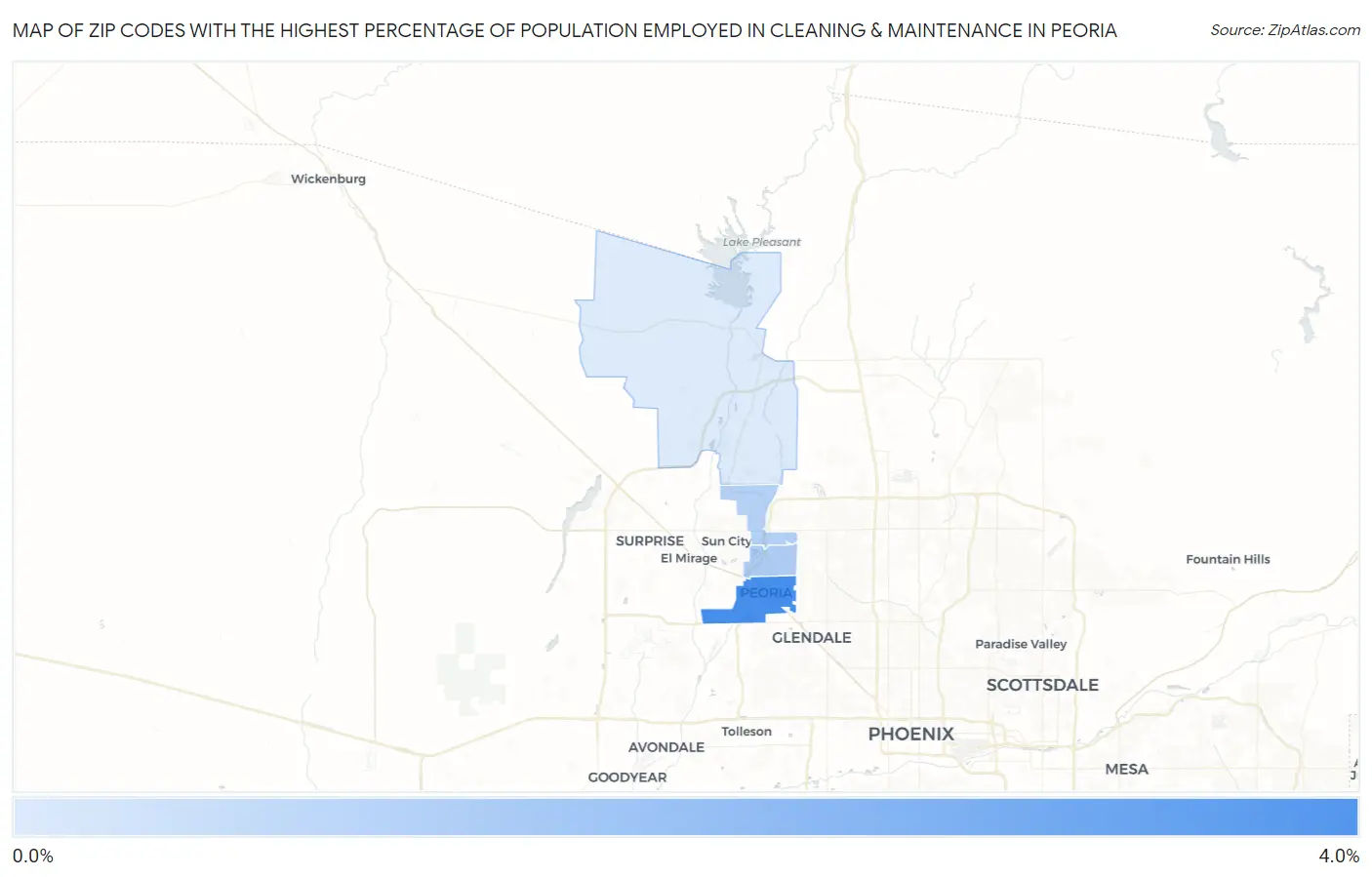 Zip Codes with the Highest Percentage of Population Employed in Cleaning & Maintenance in Peoria Map
