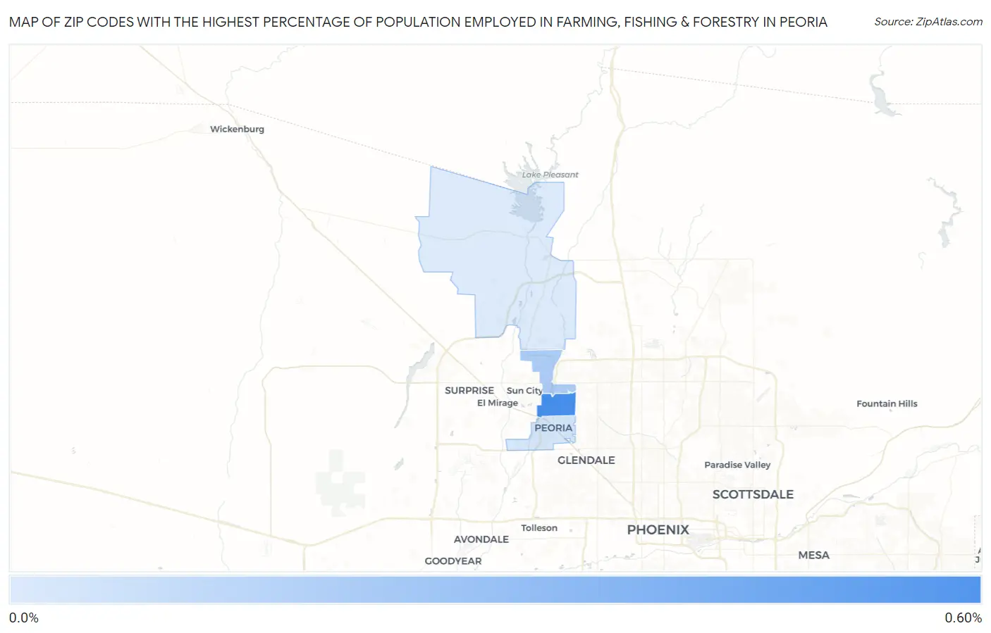 Zip Codes with the Highest Percentage of Population Employed in Farming, Fishing & Forestry in Peoria Map