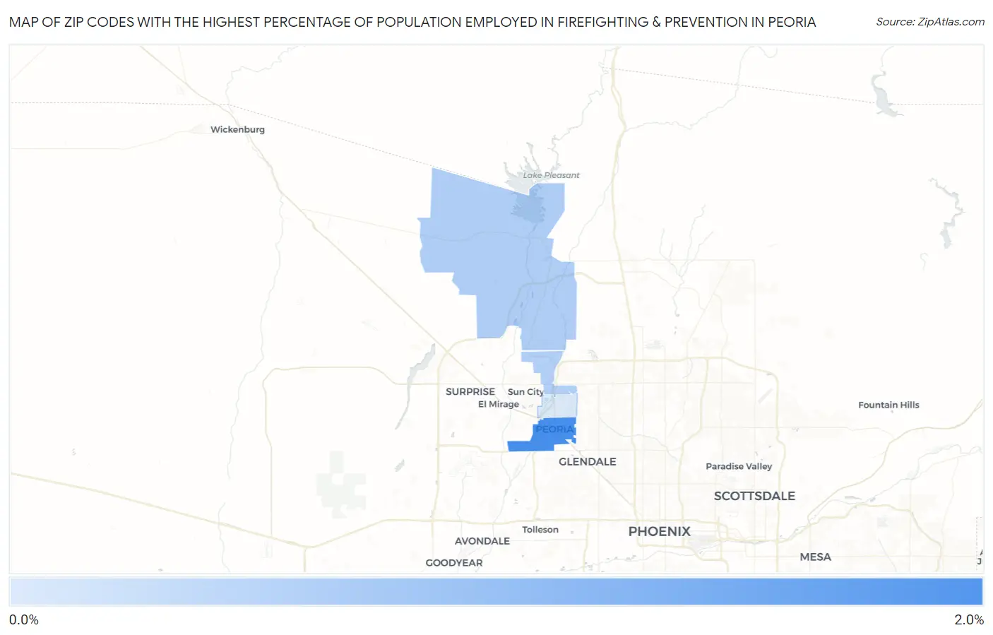 Zip Codes with the Highest Percentage of Population Employed in Firefighting & Prevention in Peoria Map