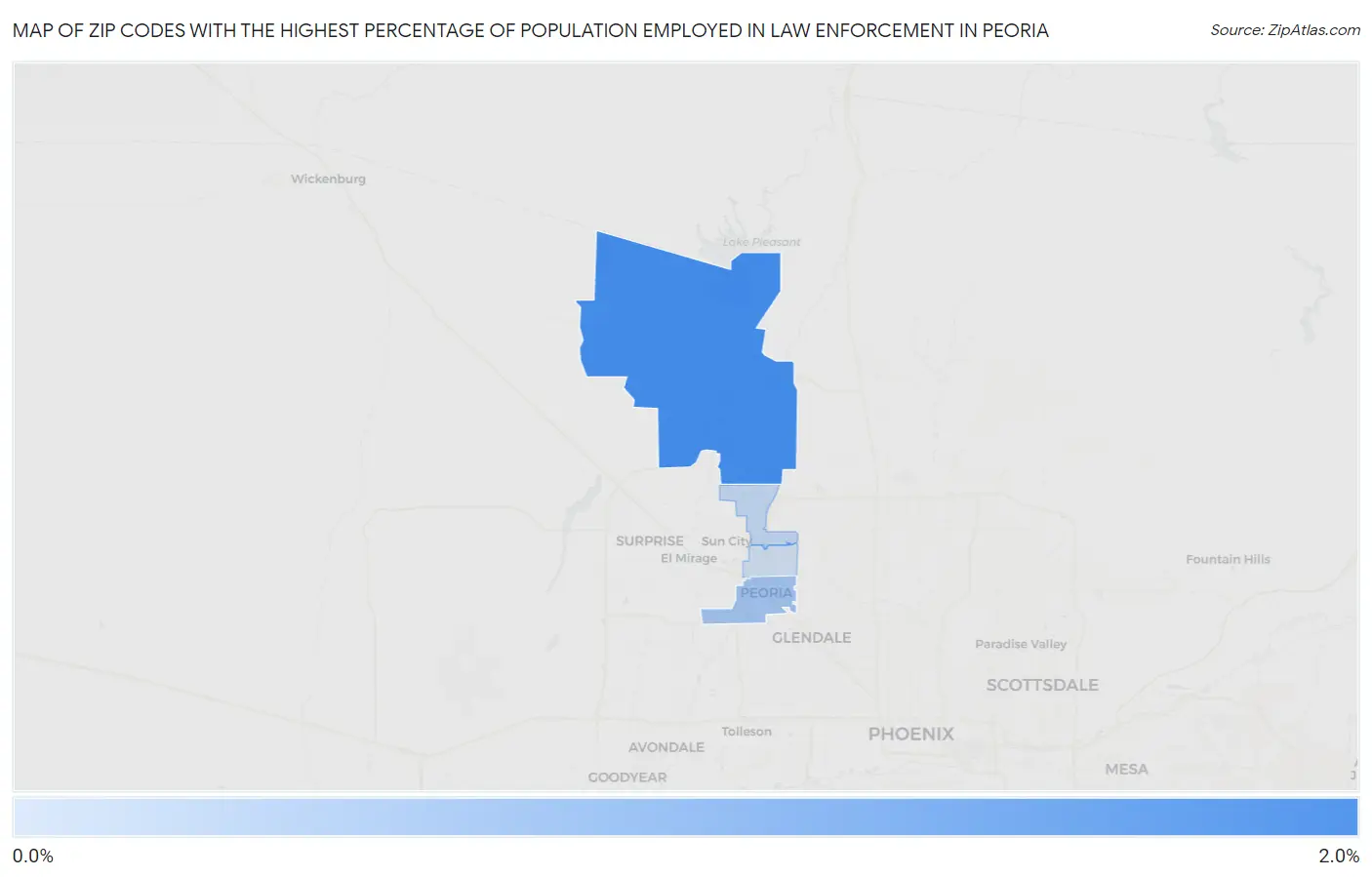 Zip Codes with the Highest Percentage of Population Employed in Law Enforcement in Peoria Map