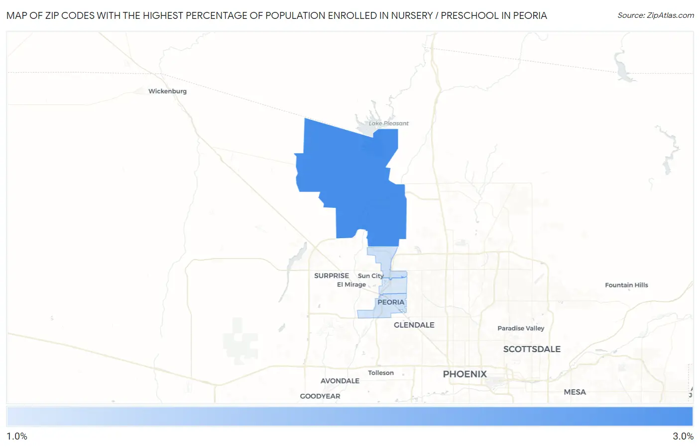 Zip Codes with the Highest Percentage of Population Enrolled in Nursery / Preschool in Peoria Map