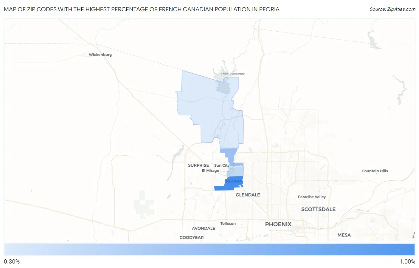 Zip Codes with the Highest Percentage of French Canadian Population in Peoria Map