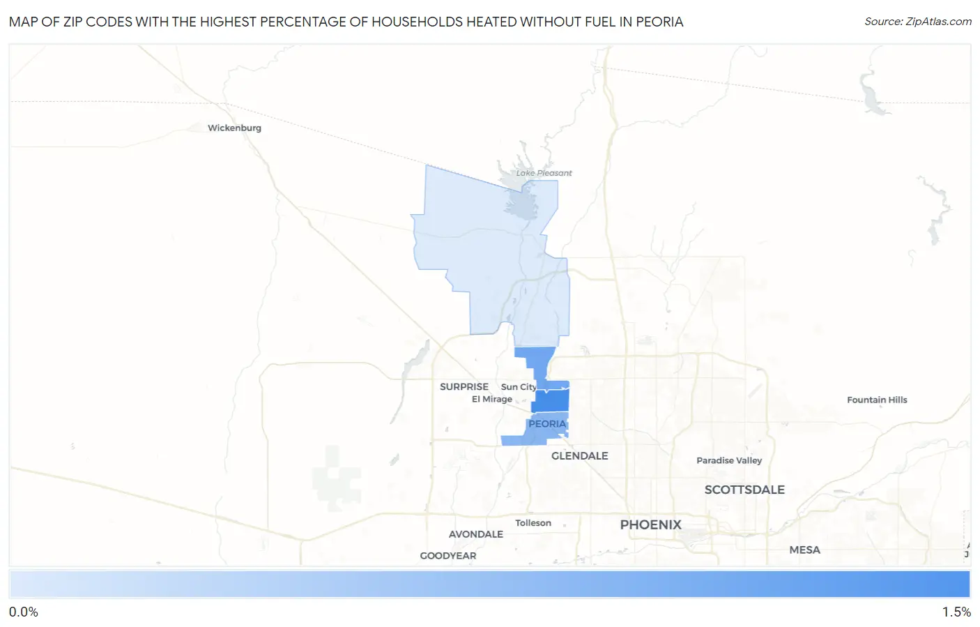 Zip Codes with the Highest Percentage of Households Heated without Fuel in Peoria Map