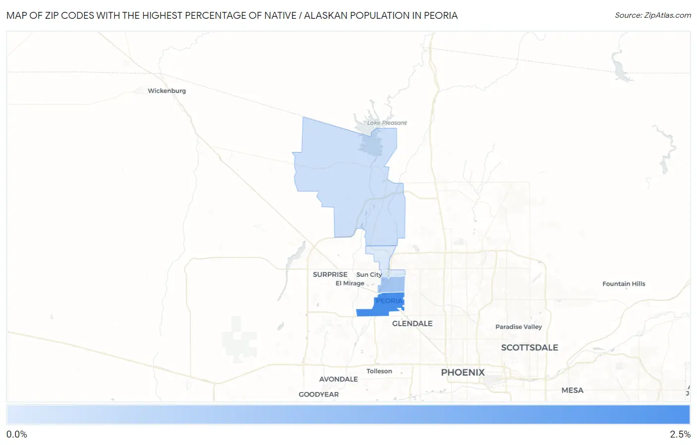 Zip Codes with the Highest Percentage of Native / Alaskan Population in Peoria Map