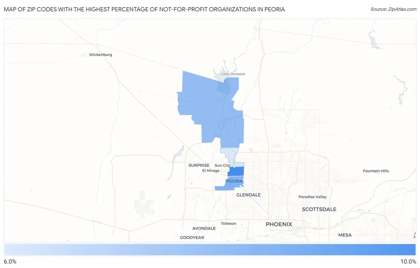 Zip Codes with the Highest Percentage of Not-for-profit Organizations in Peoria Map