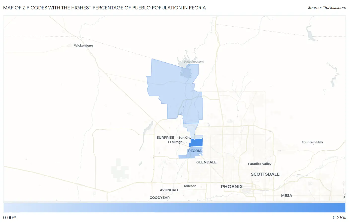 Zip Codes with the Highest Percentage of Pueblo Population in Peoria Map