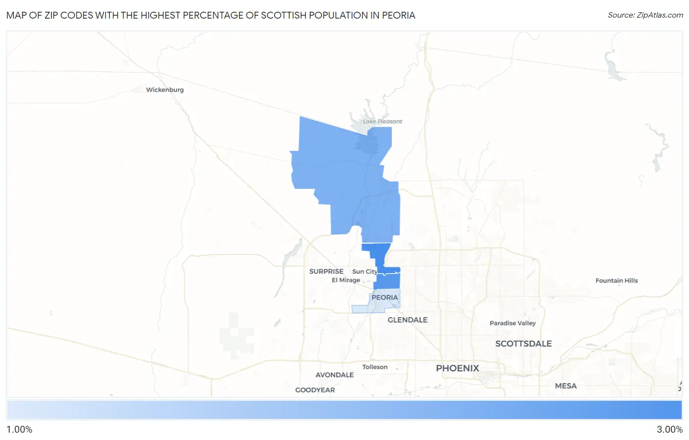 Zip Codes with the Highest Percentage of Scottish Population in Peoria Map