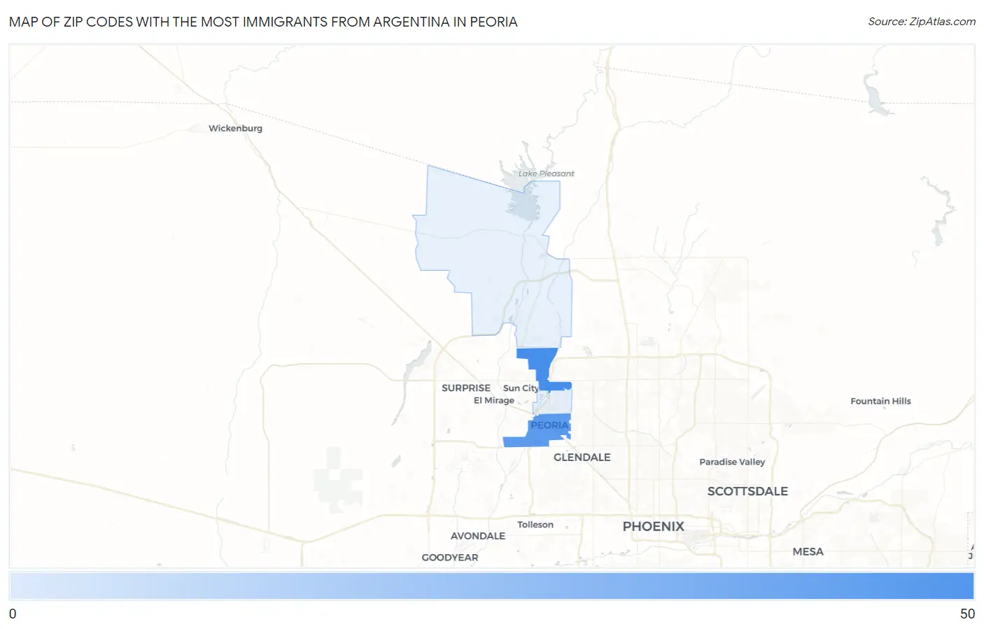 Zip Codes with the Most Immigrants from Argentina in Peoria Map