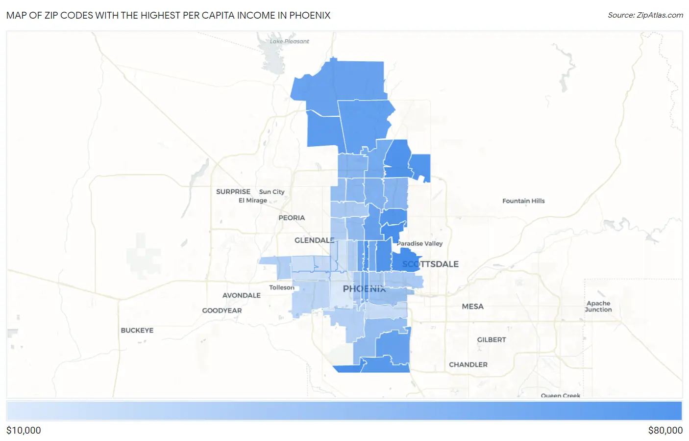 Zip Codes with the Highest Per Capita Income in Phoenix Map