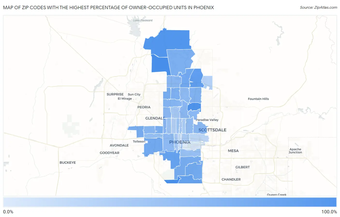 Zip Codes with the Highest Percentage of Owner-Occupied Units in Phoenix Map