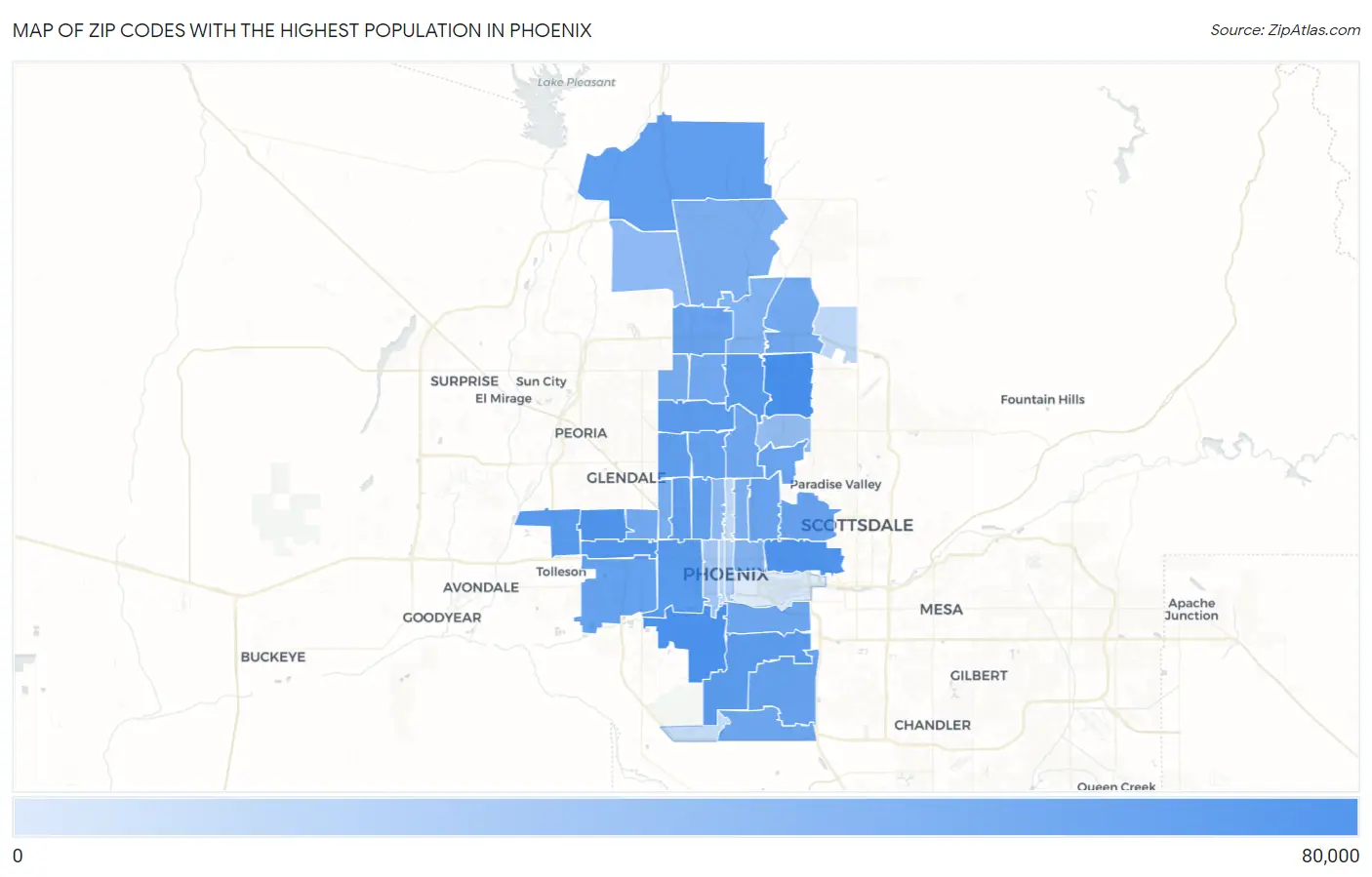 Zip Codes with the Highest Population in Phoenix Map